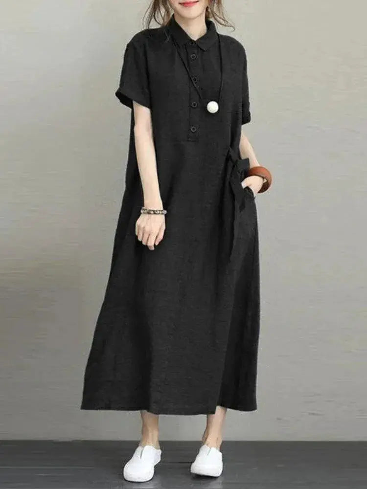 Breathable Vintage Cotton Linen Summer Dress Casual A Line