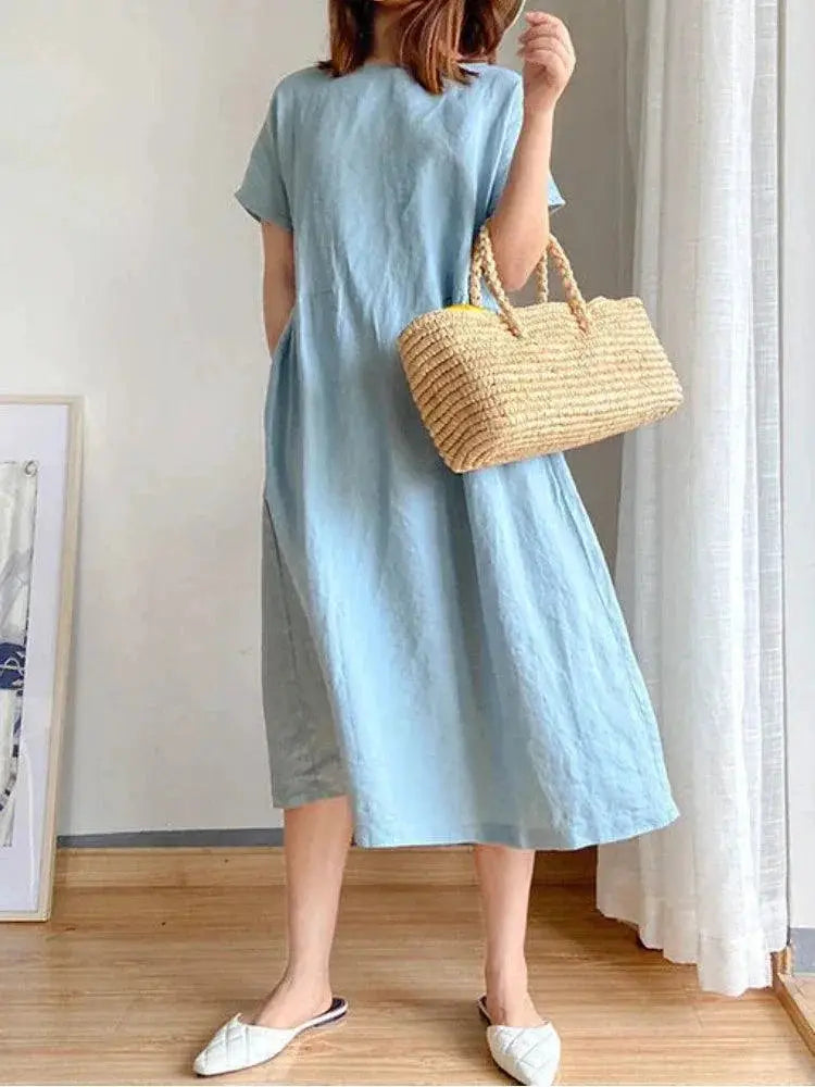 Breathable Midi Dress for Women Summer — Pink