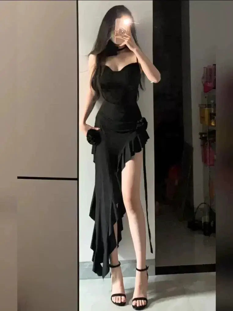 Summer Sling Dress V Neck Irregular Hem Flowy Style