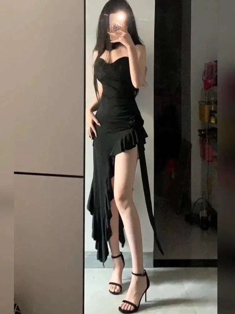 Summer Sling Dress V Neck Irregular Hem Flowy Style