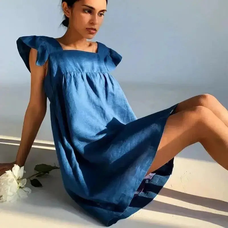 Summer Square Neck Midi Dress Elegant A Line Chic Day