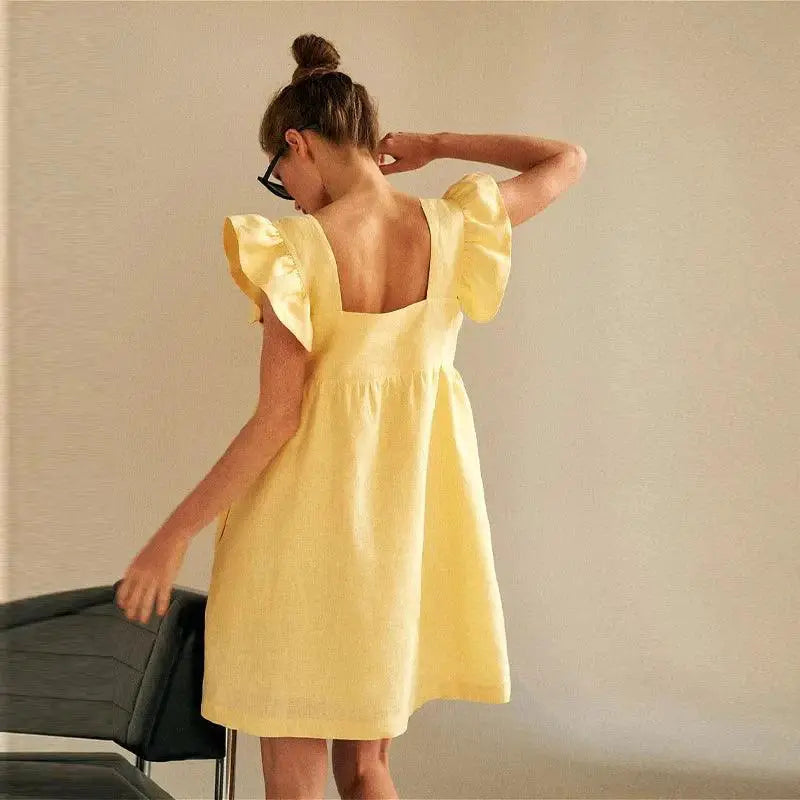 Summer Square Neck Midi Dress Elegant A Line Chic Day