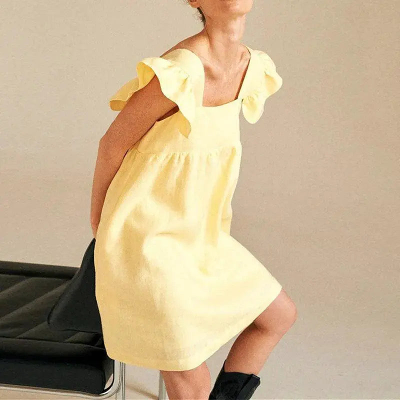 Summer Square Neck Midi Dress Elegant A Line Chic Day
