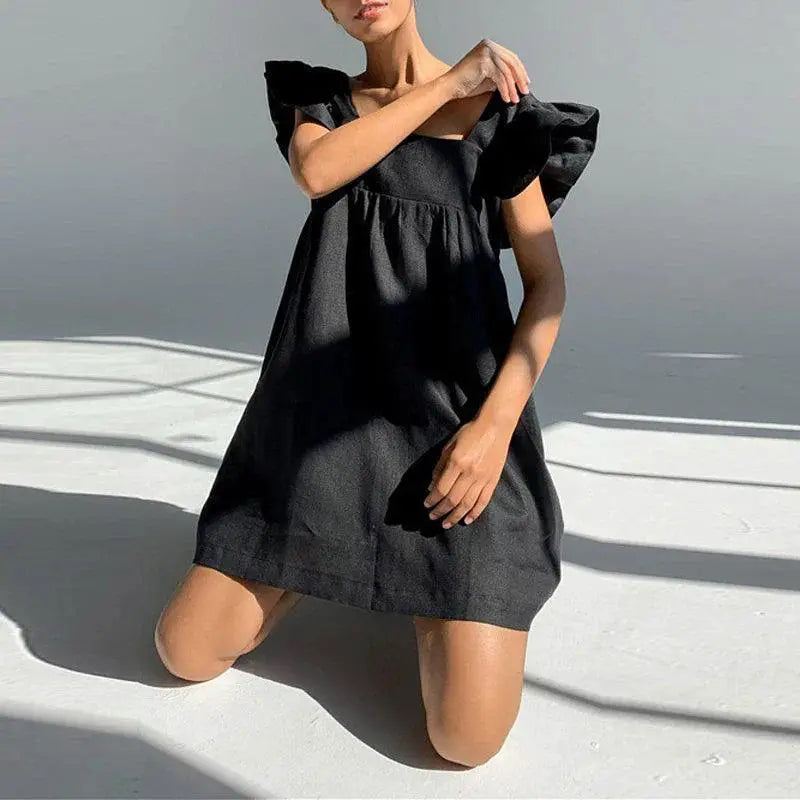 Summer Square Neck Midi Dress Elegant A Line Chic Day