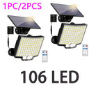 SunGuard 106LED Solar Outdoor Lights Motion Sensor Wall Flood Lamp - Bright Auto