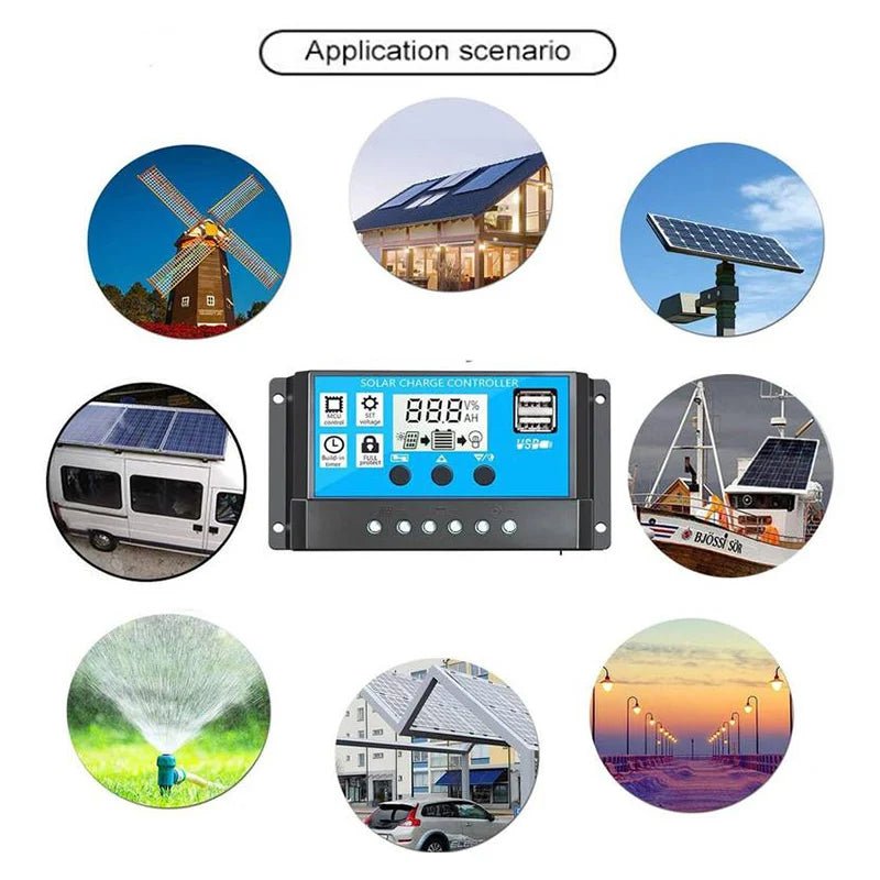 SunGuard Solar Charge Controller 12/24V LCD Dual USBs - Smart Battery Protection