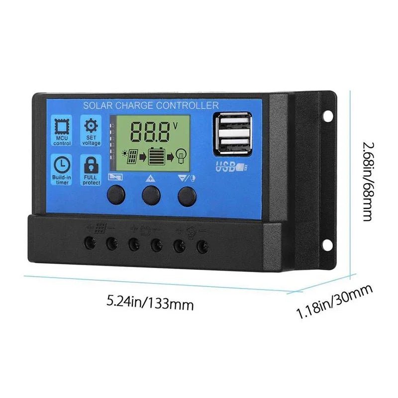 SunGuard Solar Charge Controller 12/24V LCD Dual USBs - Smart Battery Protection