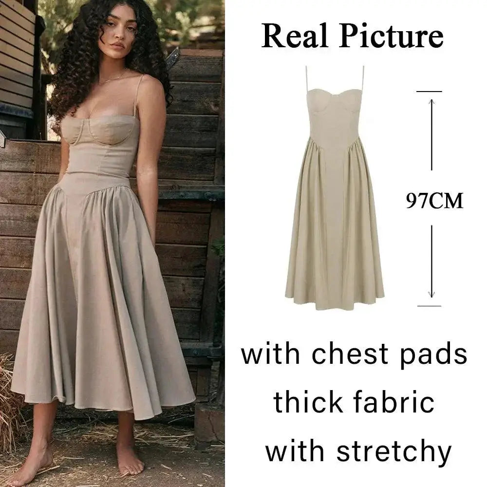 Suninheart Elegant V Neck Midi Dress Chic Summer Style