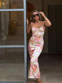 Suninheart Floral Print Bodycon Maxi Dress for Weddings