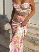 Suninheart Floral Print Bodycon Maxi Dress for Weddings