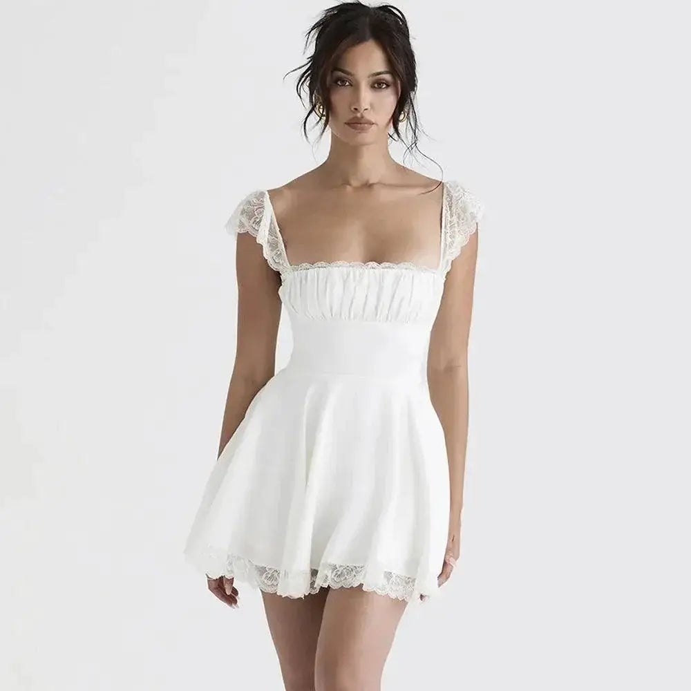 Suninheart Spaghetti Strap White A Line Dress Summer Style