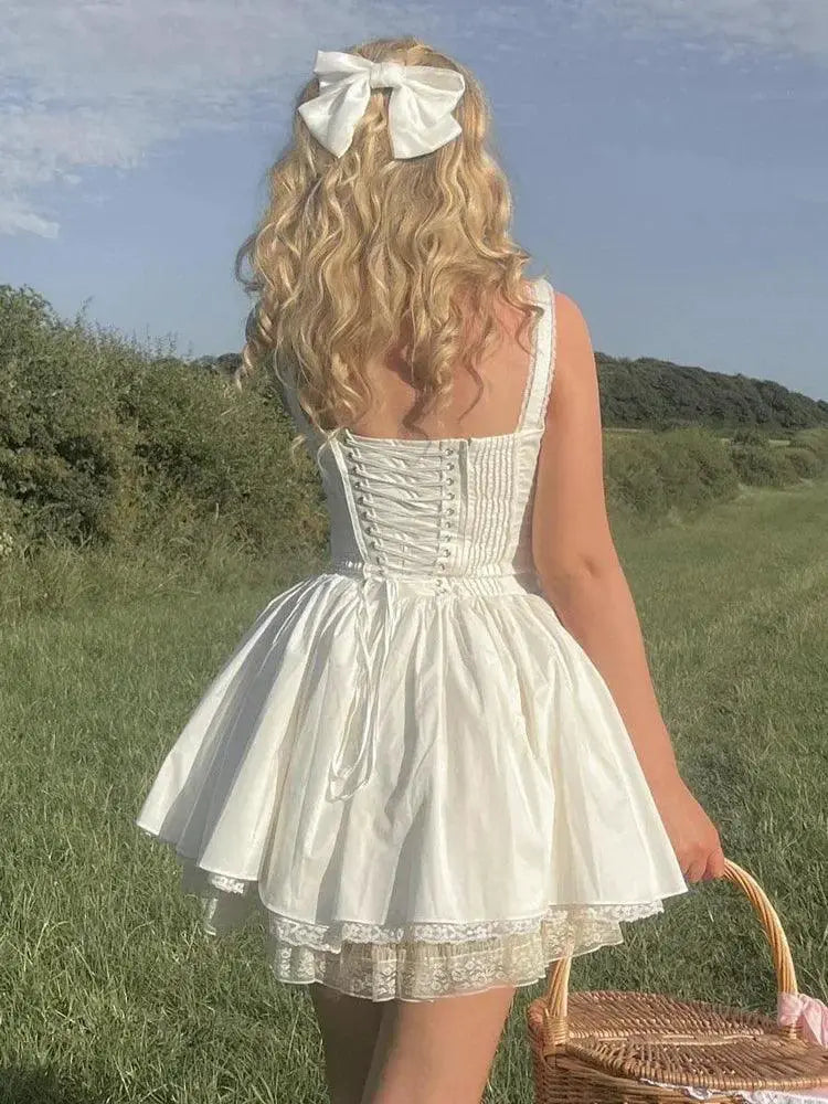 Suninheart Spaghetti Strap White A Line Dress Summer Style