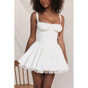 Suninheart Spaghetti Strap White A-Line Mini Dress Chic Summer Style