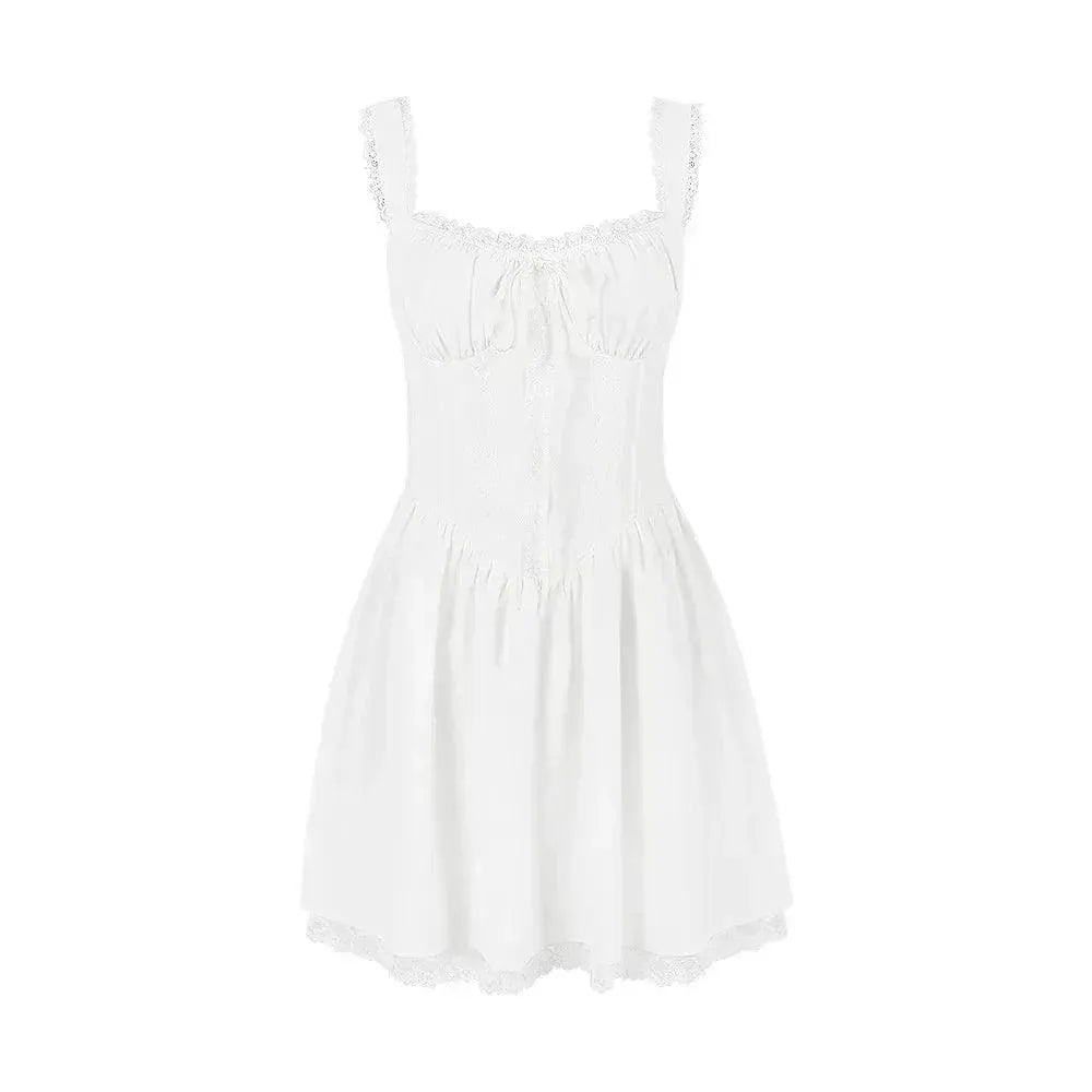 Suninheart Spaghetti Strap White A Line Dress Summer Style