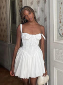 Suninheart Spaghetti Strap White A-Line Mini Dress Chic Summer Style