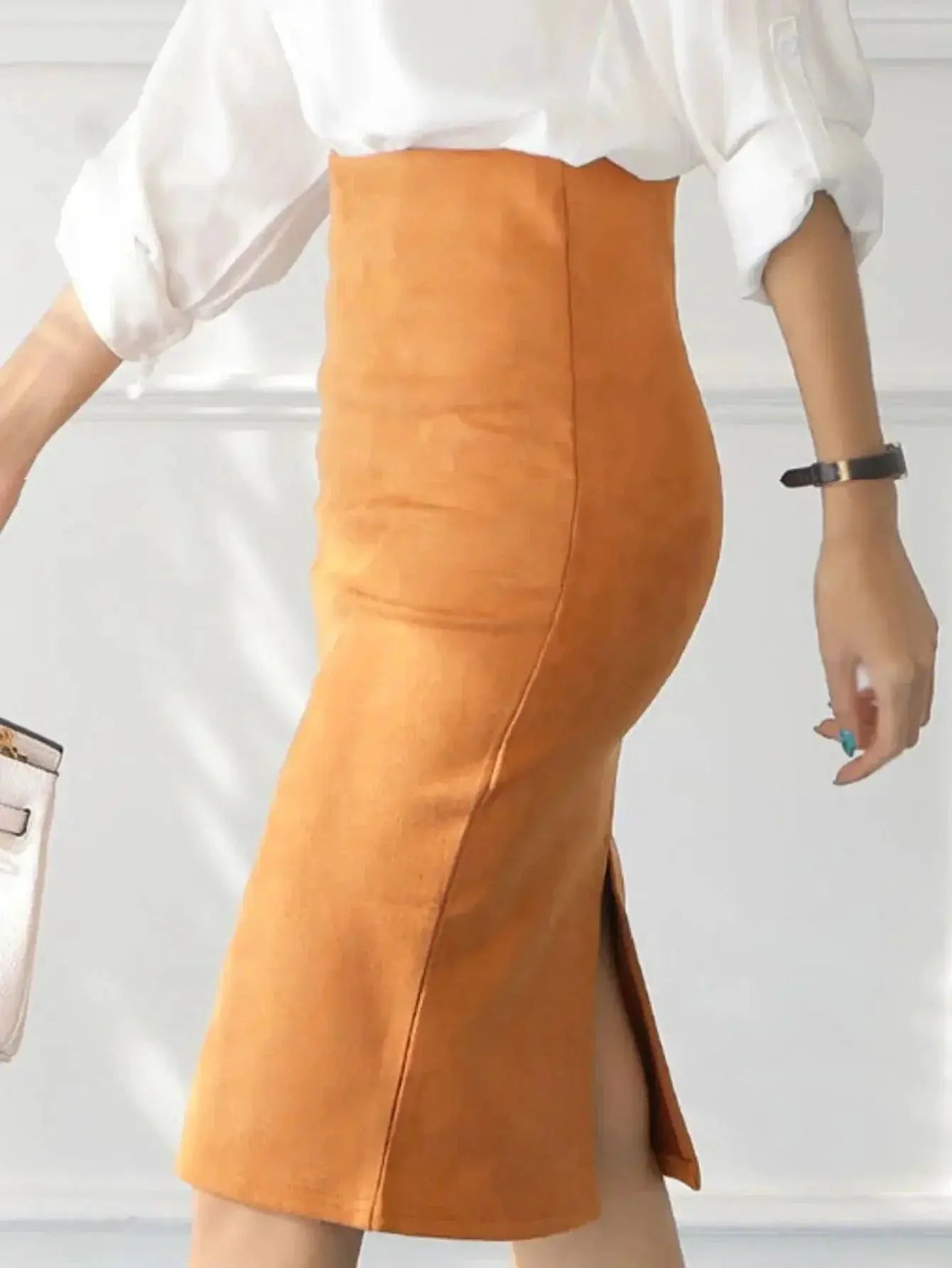 Suochao Womens Elegant High Waist Pencil Midi Skirt Fashion