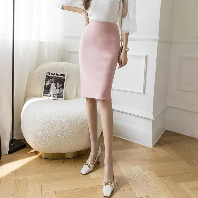 Suochao Womens Elegant High Waist Pencil Midi Skirt Fashion