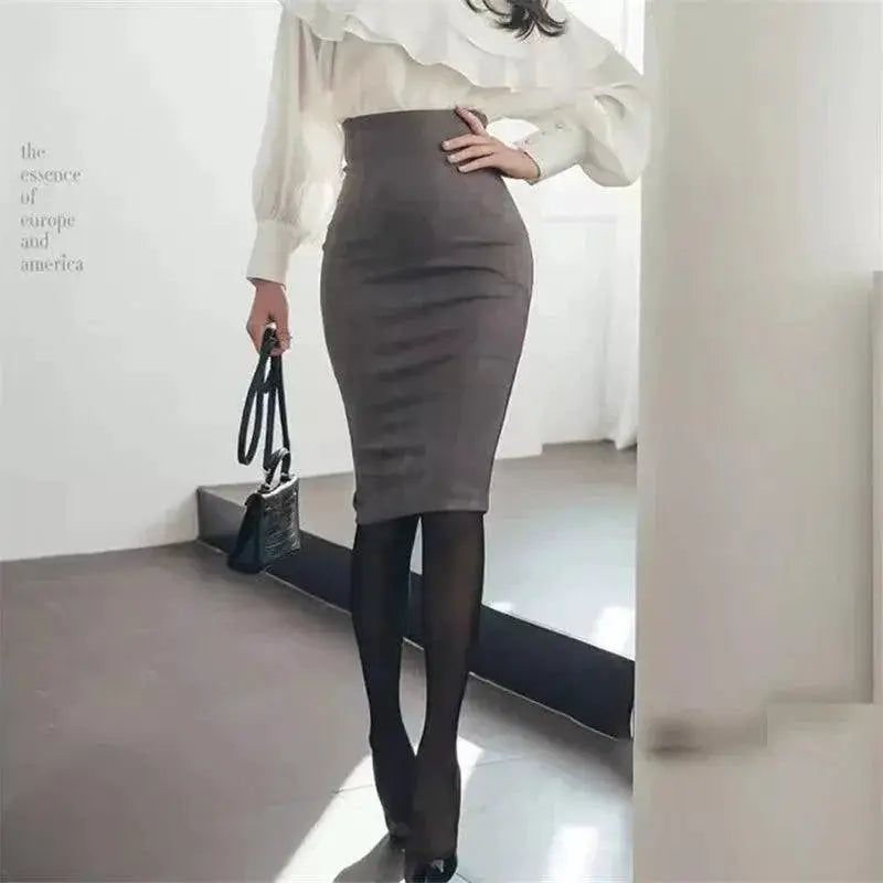 Suochao Womens Elegant High Waist Pencil Midi Skirt Fashion