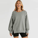 Sweatshirt Fashion Side Slit Pure Color Burr Pullover Stylish