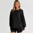 Sweatshirt Fashion Side Slit Pure Color Burr Pullover Stylish