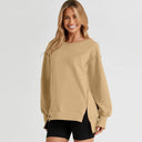 Sweatshirt Fashion Side Slit Pure Color Burr Pullover Stylish
