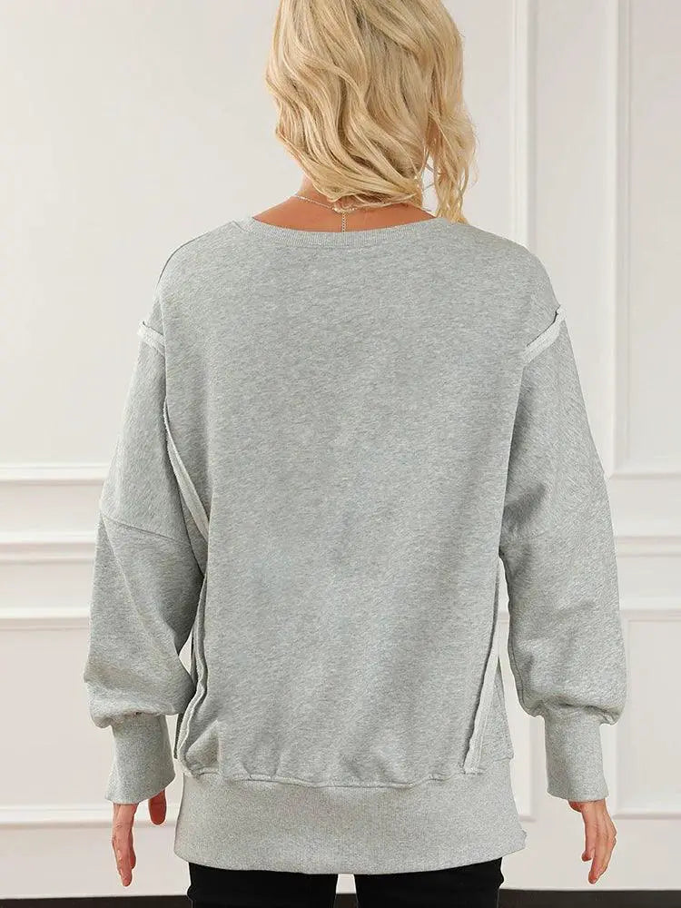 Dilamon Side Slit Pure Color Sweatshirt Pullover Stylish