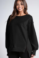Sweatshirt Fashion Side Slit Pure Color Burr Pullover Stylish