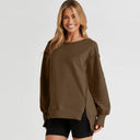 Sweatshirt Fashion Side Slit Pure Color Burr Pullover Stylish