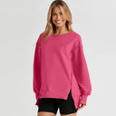 Sweatshirt Fashion Side Slit Pure Color Burr Pullover Stylish