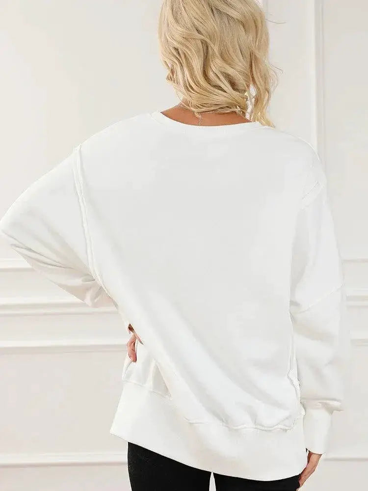 Dilamon Side Slit Pure Color Sweatshirt Pullover Stylish