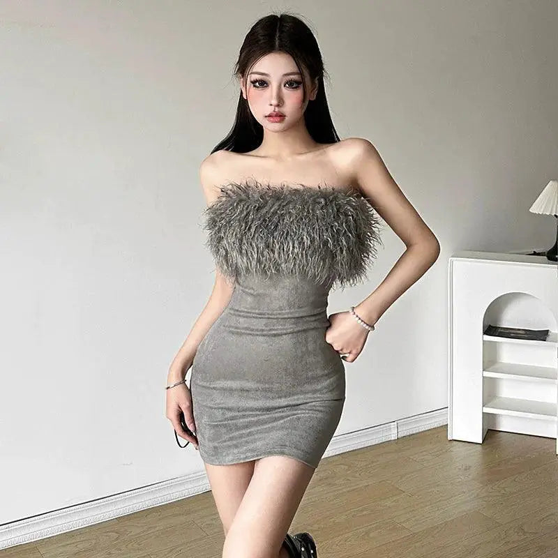 Sylcue Burr Dress Backless Chest Wrap Slim Fit Evening Dress