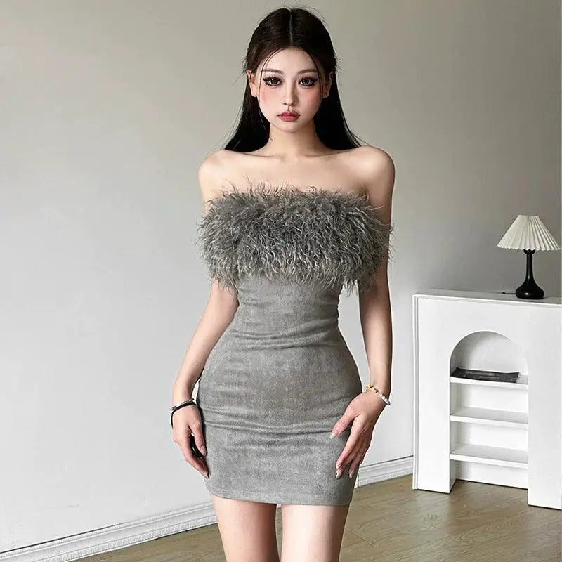 Sylcue Burr Dress Backless Chest Wrap Slim Fit Evening Dress