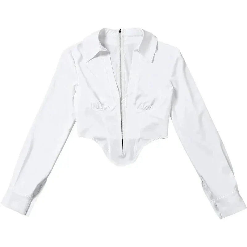 Sylcue Deep V Neck Zipper Blouse Winter Fashion for Women