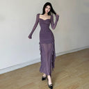 Sylcue Mesh Style Long Sleeve Dress for Street-Style Elegance