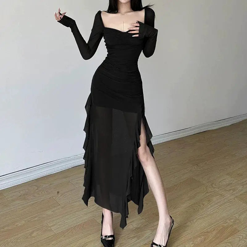 Sylcue Mesh Style Long Sleeve Dress For Street Style