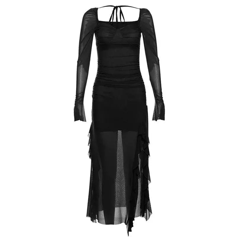 Sylcue Mesh Style Long Sleeve Dress For Street Style