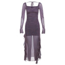 Sylcue Mesh Style Long Sleeve Dress for Street-Style Elegance