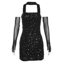 Sylcue Sequin Sleeveless Nightclub Dress Backless Glamour Skirt