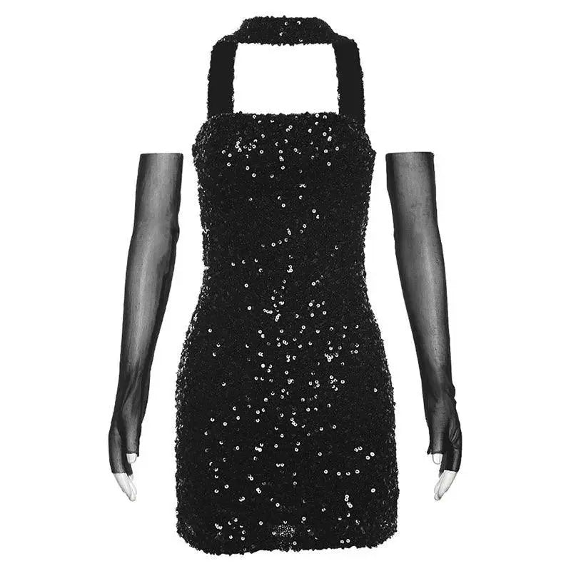 Sylcue Sequin Sleeveless Nightclub Dress Backless Skirt