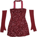 Sylcue Sequin Sleeveless Nightclub Dress Backless Glamour Skirt