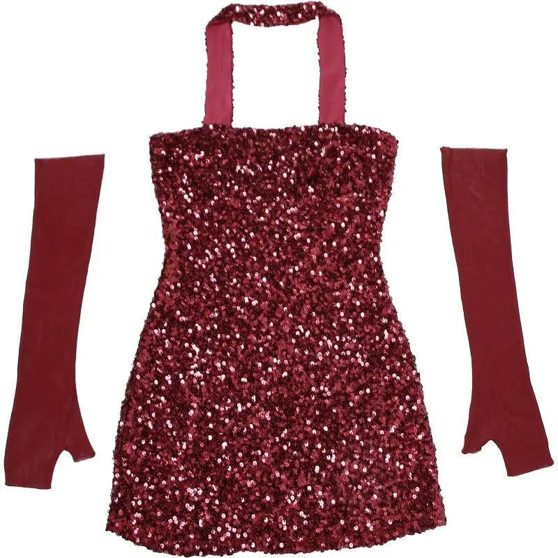 Sylcue Sequin Sleeveless Nightclub Dress Backless Skirt