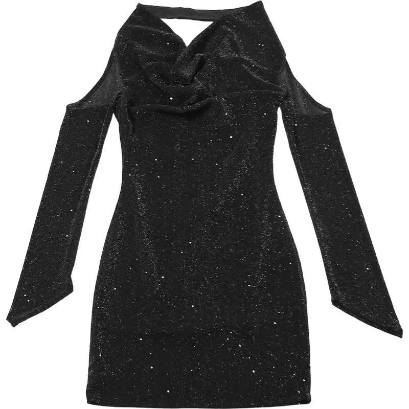 Sylcue Winter Chic Urban Voile Backless Dress Warm Fashion