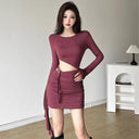 Sylcue Winter Fashion Chic Waist Cut Slim Dress for Women