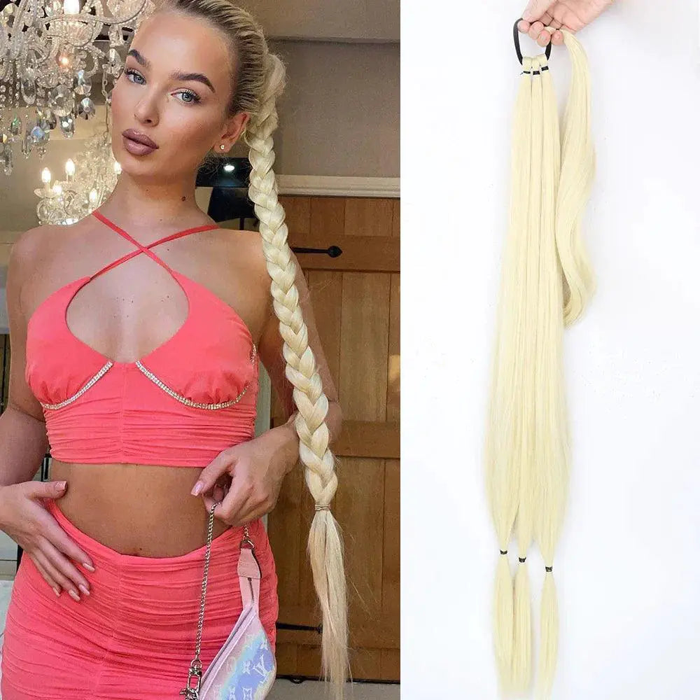 Synthetic Black Braided Ponytail Extension Elegant Hairpiece