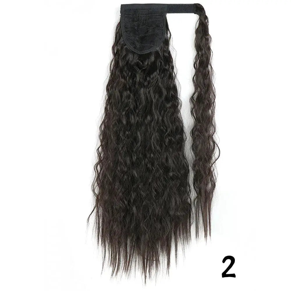 Synthetic Wavy Ponytail Extension Ombre Brown Blonde 22 Inch