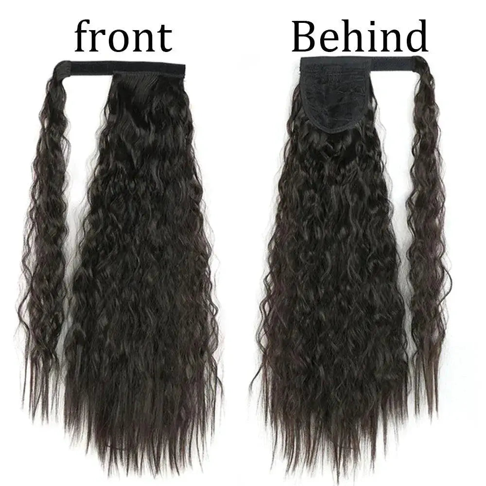 Synthetic Wavy Ponytail Extension Ombre Brown Blonde 22 Inch