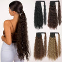 Synthetic Wavy Ponytail Hair Extension Ombre Brown Blonde 22 Inch