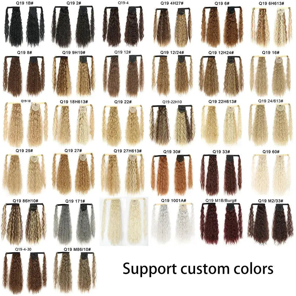Synthetic Wavy Ponytail Extension Ombre Brown Blonde 22 Inch