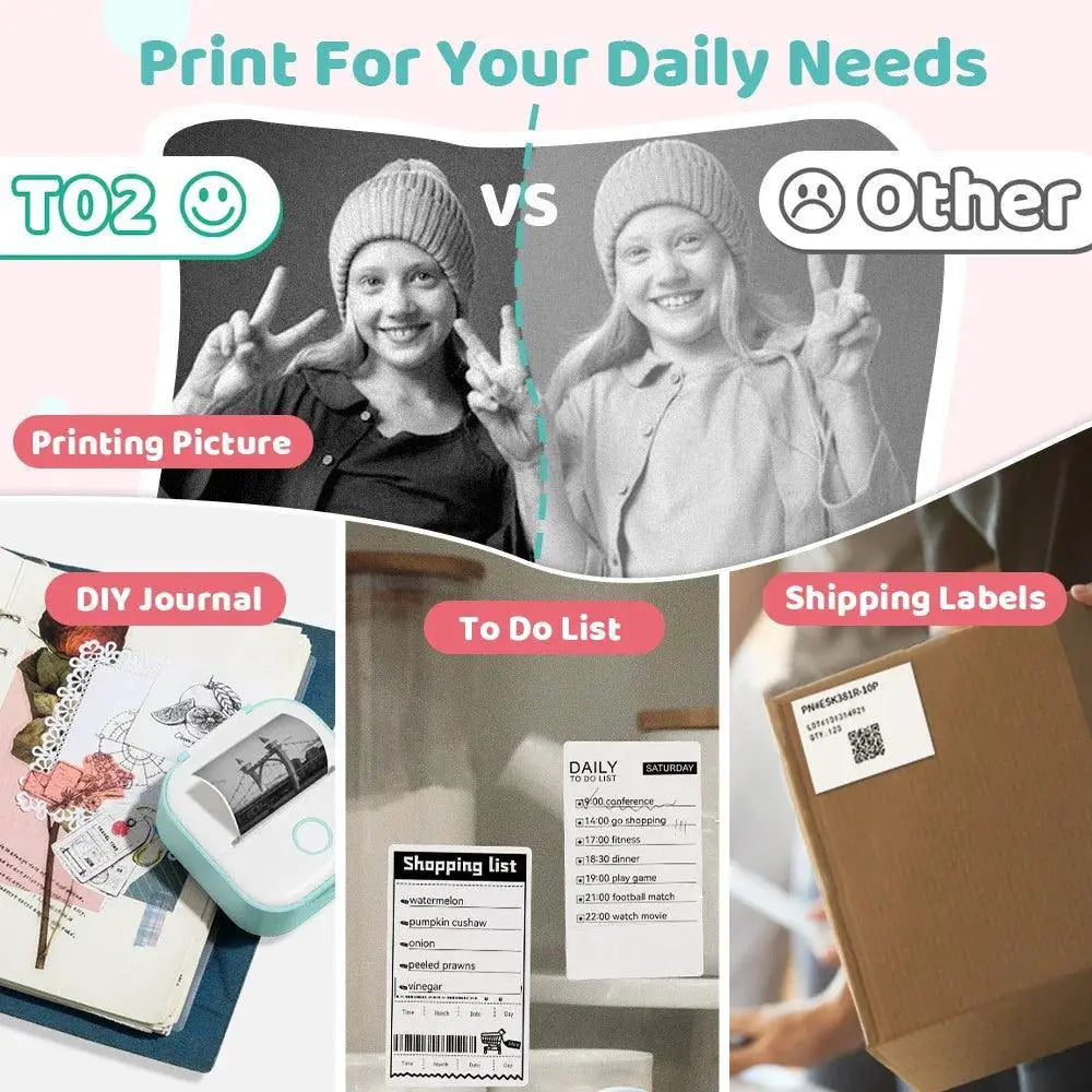 T02 Mini Thermal Printer Portable Wireless Photo Printing