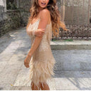 Tassel Sequins Feather Mini Dress Elegant Clubwear Outfit